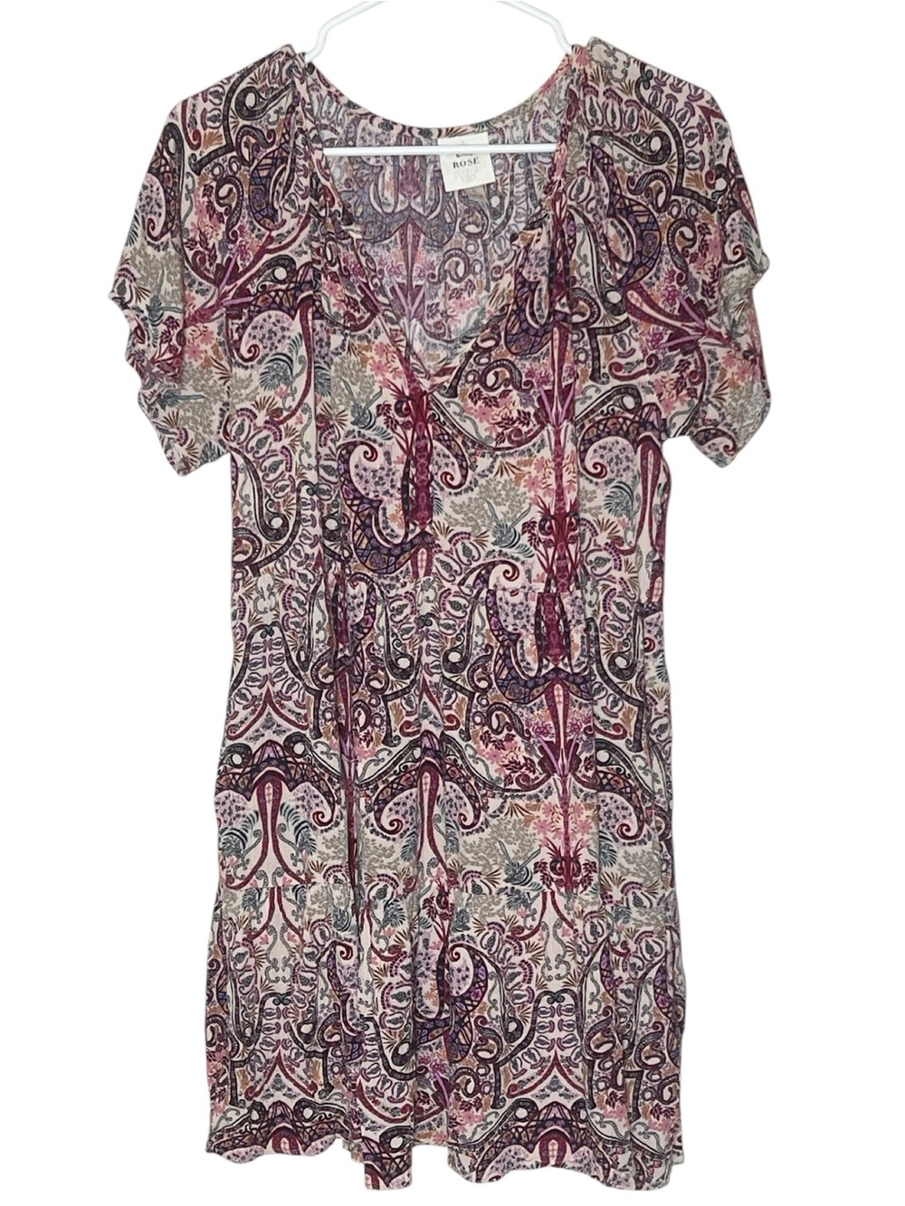 Knox Rose multicolor boho floral print short sleeve mini dress size L